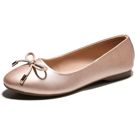 

QWZNDZGR Women Shoes Soft Slip-on Ballet Flats Classic Round Toe Bow Casual Leather Loafers