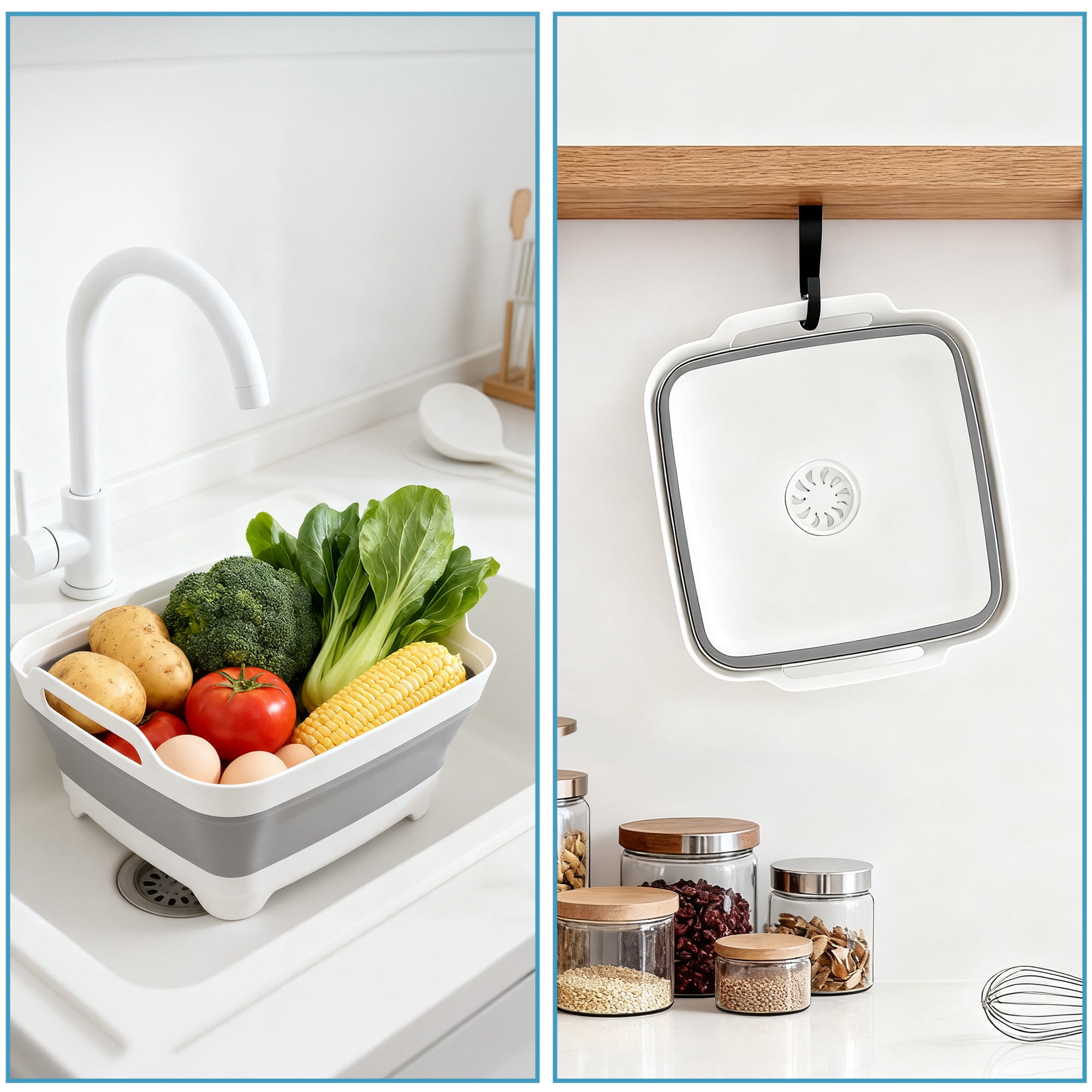 Collapsible Dish Tub, 9L Foldable Washing Basin With Drain Plug and Handles, Space-Saving Plastic Sink Basin for Kitchen, Camping, Laundry