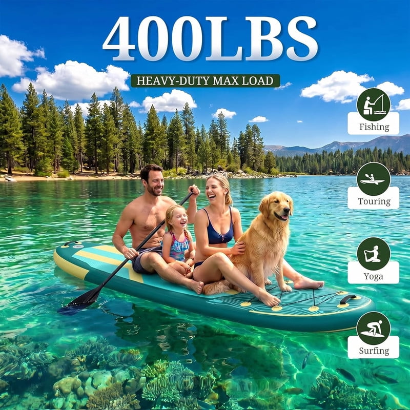 Bigleap Inflatable Stand Up Paddle Board, 400lbs Capacity 2-in-1 Paddle with Non-Slip Deck, Complete SUP Kit with Paddle, Pump, Backpack & Phone Case,Blue Green