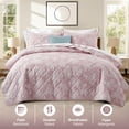thumbnail image 4 of IR Imperial Rooms 3-Piece Velvet Bedspread Set, Floral Ultrasonic Embossed Quilt, Queen, Pink (Pack of 2), 4 of 9