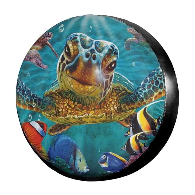Dujiea Marine Funny Sea Turtle Fish - Funda Universal Para Neumáticos De Repuesto A Prueba De Polvo, Protectores De Neumáticos Para Remolques, Rv, Furgonetas, Suv, Camiones, Campistas Y Muchos Vehícul