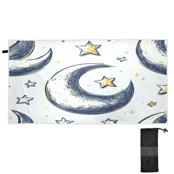 Moon and Stars Quick Dry Sand Resistant Beach Towel 30x60in Lightweight for Pool, Gym, Travel