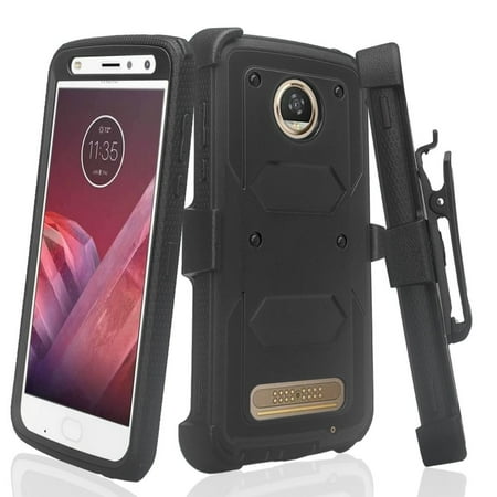 Moto Z2 Play Case, Moto Z2 Force Case, Heavy Duty Swivel Locking Belt Clip Holster, [Built In Screen Protector] Full Body Coverage Rugged Protection For Moto Z2 Play / Moto Z2 Force - Black