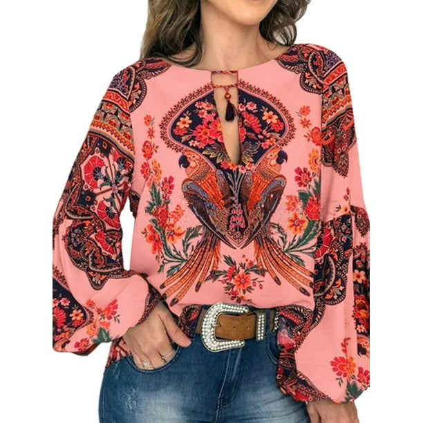 HiMONE - HIMONE Women Boho Lantern Long Tops Ladies Hippie Gypsy Tunic Blouse Shirt V-Neck Plus Size T-Shirts Tops Club Holidays for Ladies - Walmart.com - Walmart.com