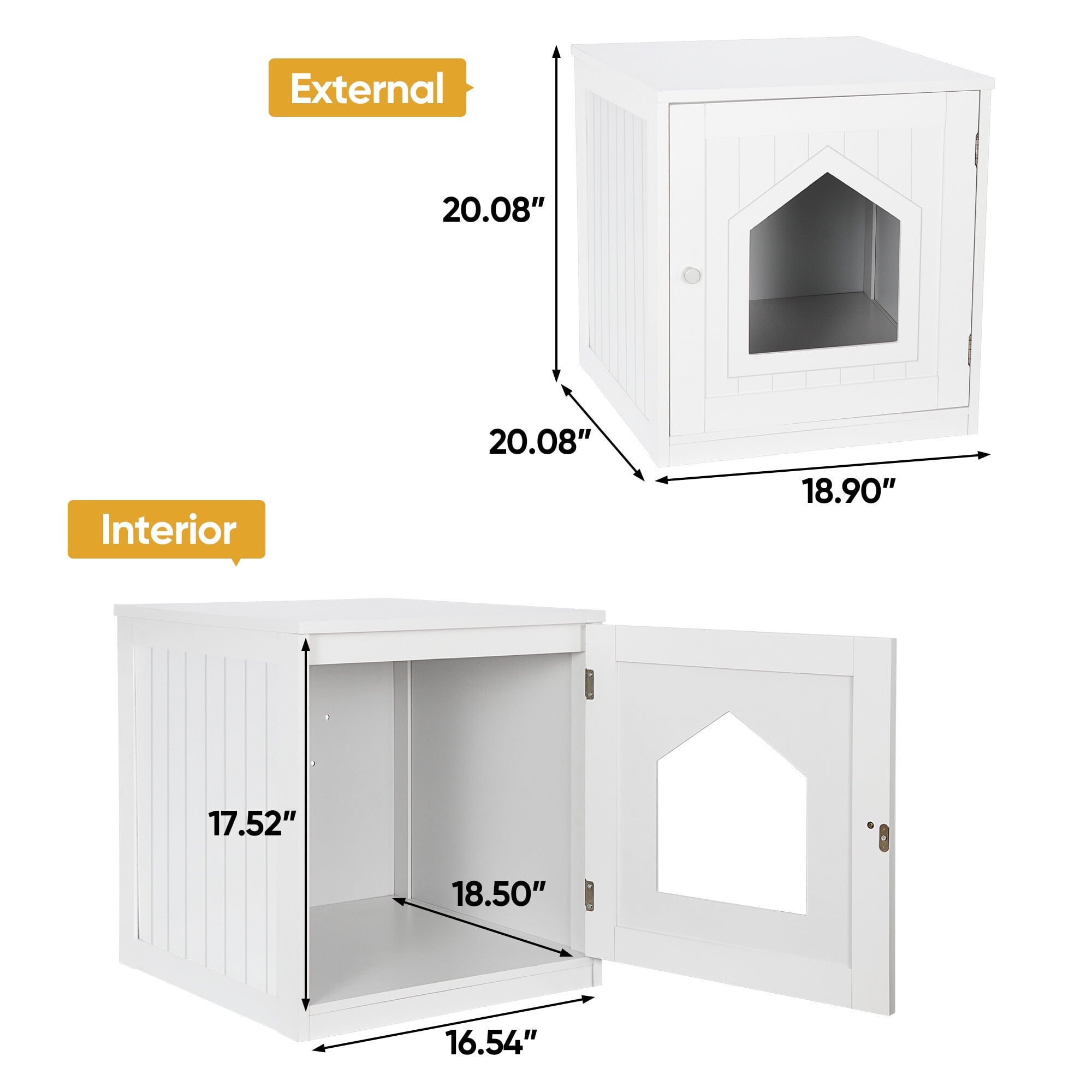 HomGarden 20'' White Cat Washroom Pet House Hidden Litter Box Enclosure & MDF Side Table 18lbs
