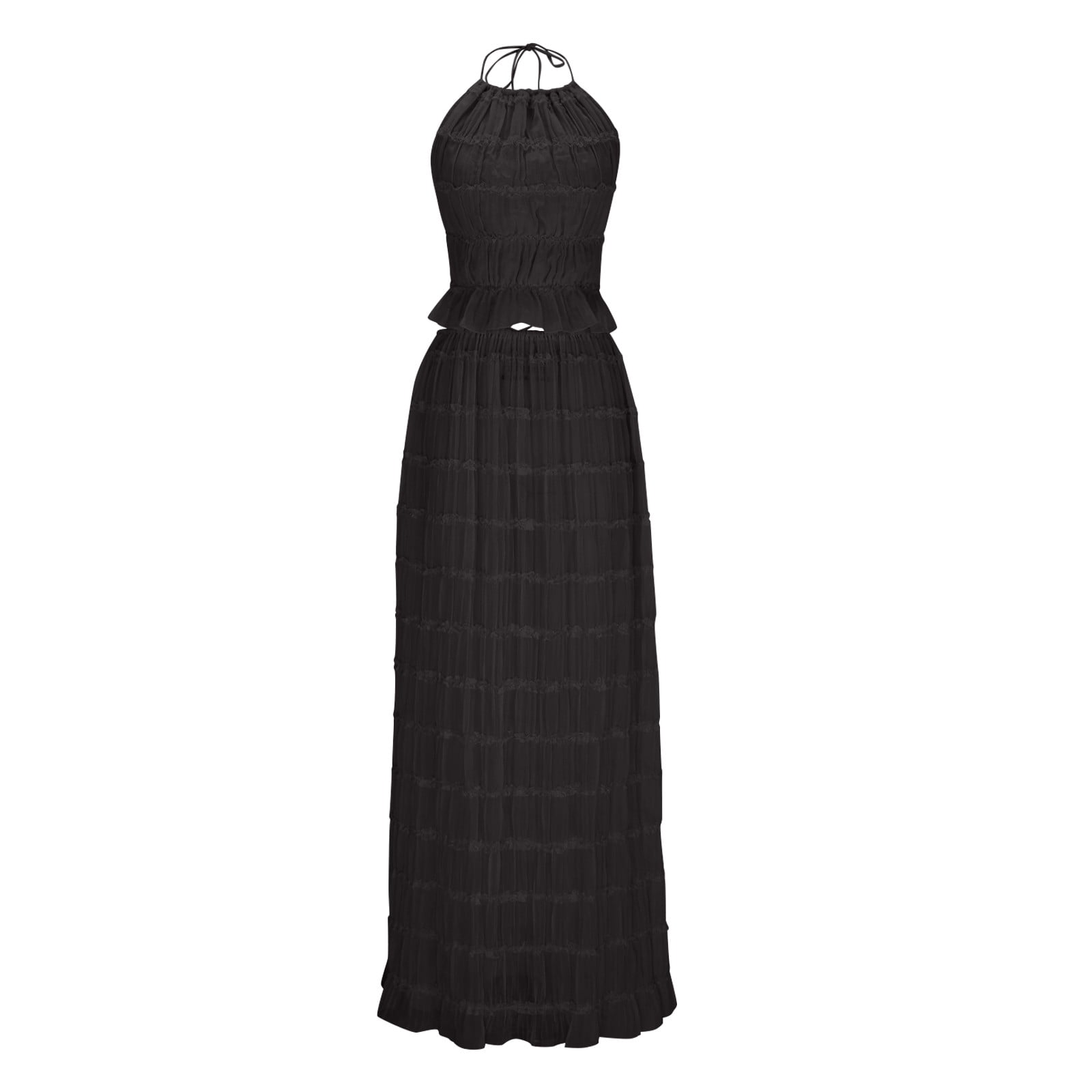 Womens Y2k Skirt Set Backless Lace Halter Crop Top and Long Skirt Sets Beach Cocktail Club Dress Fashion Outfit