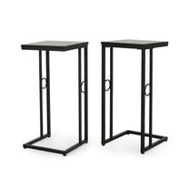 GDF Studio Agnes Modern Iron and Wood Square Top C Side Table, Set of 2, Black