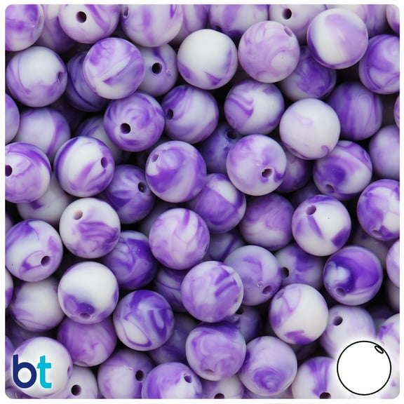 BeadTin Purple & White Swirl Opaque 12mm Round Plastic Beads (75pcs)