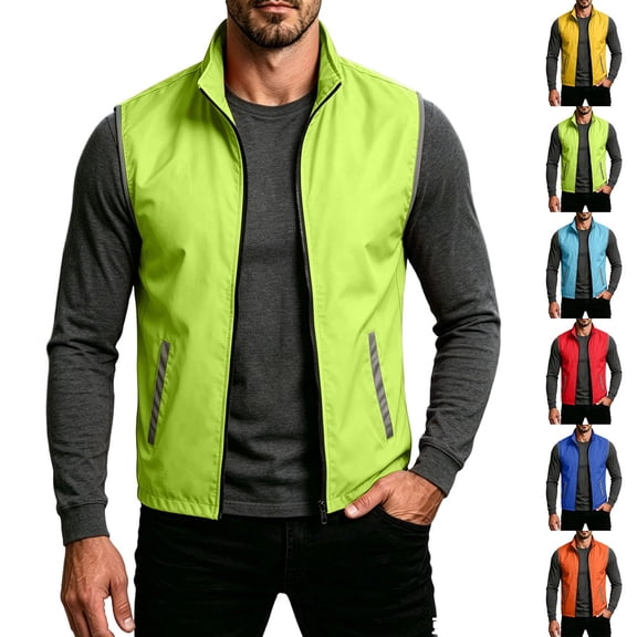 Thousandth Men's Lightweight Zip Up Outdoor Vest Sleeveless Windproof Golf Tops Travel Outerwear Gilet with Reflective Trim