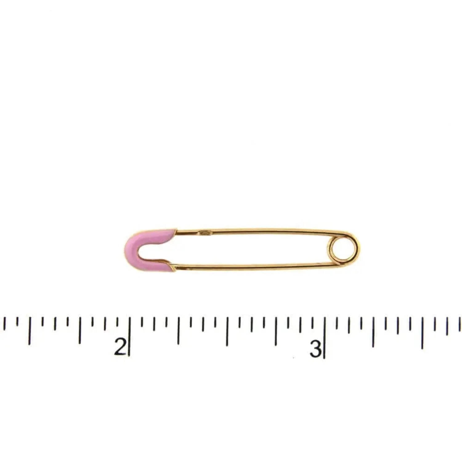 18K Solid Yellow Gold Pink Enamel Safety Pin 1 inch