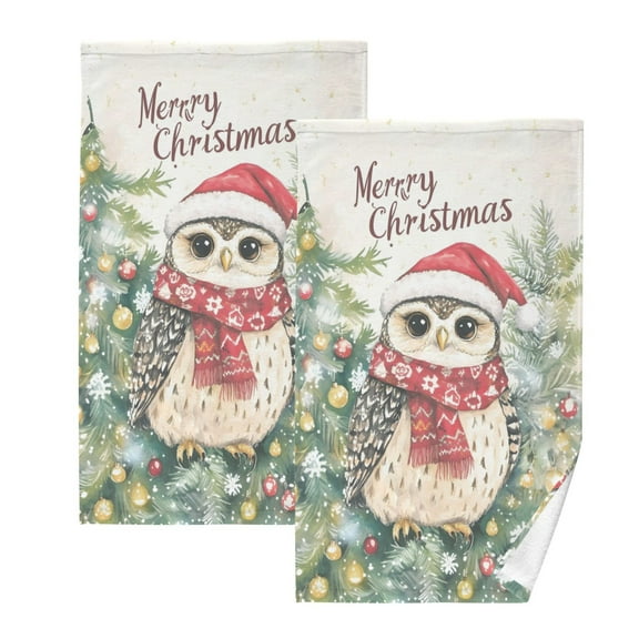 joogoo 2 PCs Hand Towels Sets Christmas Greeting Owl Cotton Face Towel Bathroom Decorative