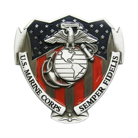 Antique Silver Enamel Vintage American Hero US Belt Buckle