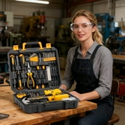UBesGoo 146pcs Power Tool Combo Kits with 8V Cordless Drill, 10MM 3/8'' Keyless Chuck, Professional Home Household Kit DIY Hand Tool Set, Yellow