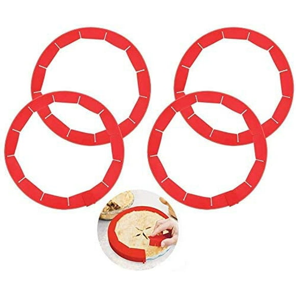 Pie Crust Shield, Silicon Pie Crust Shield, Pie Crust Shield, Pie Crust Protector Shield for Baking Pie Fit 8 "to 11.4" Diameter Pies (4 Pieces, Red)