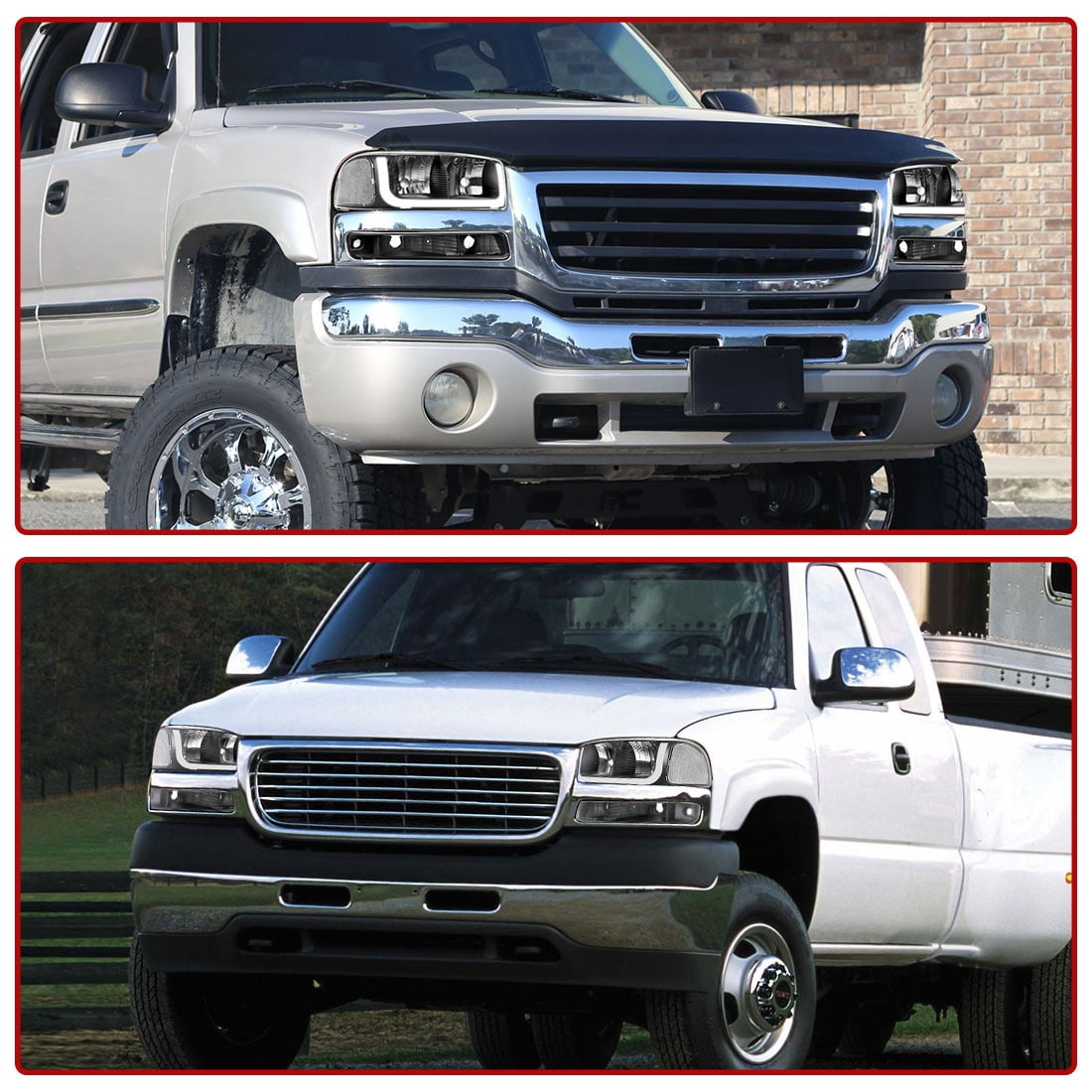 RVNI For 1999-2006 GMC Sierra Yukon XL LED DRL Black Headlights Bumper Signal Lamps