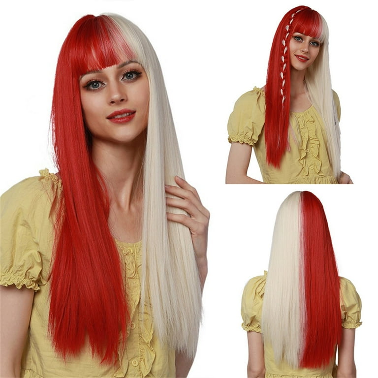 25 Inch High Temperature Filament Hair Bangs Long Straight Hair Soft Natural Color Style Cosplay Easy To Wear Clean Manage | Red And White Long Straight Hair Wig With Bangs And High 25 Inch High Temperature Filament Hair Bangs Long Straight Hair Soft Natural Color Style Cosplay Easy To Wear Clean Manage | Red And White Long Straight Hair Wig With Bangs And High