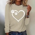 thumbnail image 3 of Womens Graphic Long Sleeve Tees Love Print Heart Shirt Loose Crew Neck Basic Top Trendy Casual Fall Blouse (Khaki M), 3 of 4