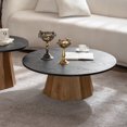 thumbnail image 6 of Round Coffee Table with Sturdy Pedestal Base, Wooden Living Room Tea Table, Easy Assembly, Real Bark Pattern Veneer Top for Modern Home Decor, 6 of 9