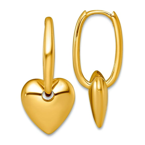 14k Solid Yellow Gold Polished Dangle Love Heart Hinged Hoop Earrings 21.6x9.4mm Wide 2mm Thick Hoop Earring for Women