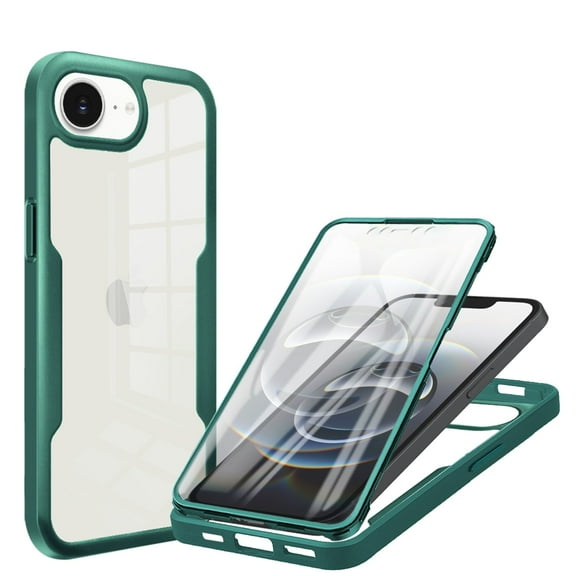 ELEHOLD Clear Case for iPhone 16e 2025 Full Body Protection Case with Built-in Screen Protector,Slim Thin Shockproof Anti-Scratch Transparent Clear Case for iPhone 16e 2025,Green