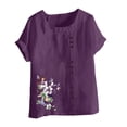 thumbnail image 4 of Blouses pour Femmes, Haut Décontracté en Lin Imprimé à Manches Courtes avec Boutons, 4 of 4