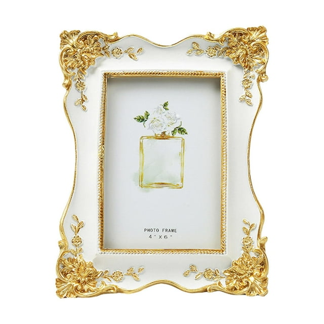 Tnarru European Picture Frame Elegant Photo Holder Practical Retro Photo Frame Household for Desktop Bedroom Dining Room Decor White