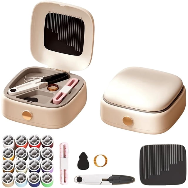 2026 New Magnetic Sewing Tool Kit Adults and Beginners, Big Eye Stainless Steel Sewing Needles Kit for Hand with Needle Threader and Seam Ripper(White)
