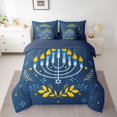 thumbnail image 2 of Manfei Happy Western Chanukah Bedding Comforter Set 7 Pieces, Hanukkah Party Full Bedding Set, Blue Leaf Plant Botanical Reversible Fitted Sheet Flat Sheet, Ultra Soft Bedroom Decor, 2 of 7