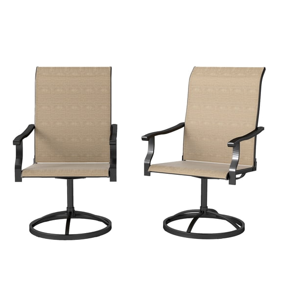 Patio Swivel Chairs Set of 2, High Back Outdoor Dining Chairs, All-Weather Mesh, 360° Swivel, Backyard, Lawn, Garden, Brown