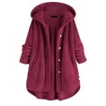 thumbnail image 2 of Womens Winter Plush Coat wycnly Plush Overcoat for Women Casual Solid Plus Size Open Button Hooded Fleece Sweatshirt Outwear Ladies Long Sleeve Pocket Coats 2023 Coats, 2 of 4