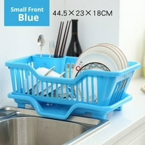 Plastic Dish Drying Rack Dish Draining Rack with Drainboard Kitchen Tableware Drying Basket with Cutlery Holder for Kitchen Counter, Sky Blue
