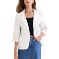 thumbnail image 1 of BLAZER CASUAL DE MUJER CON SOLAPA Y UN BOTÓN, TRES CUARTOS DE MANGA A RAYAS, COLOR BLANCO, 1 of 6