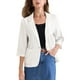 thumbnail image 1 of BLAZER CASUAL DE MUJER CON SOLAPA Y UN BOTÓN, TRES CUARTOS DE MANGA A RAYAS, COLOR BLANCO, 1 of 6