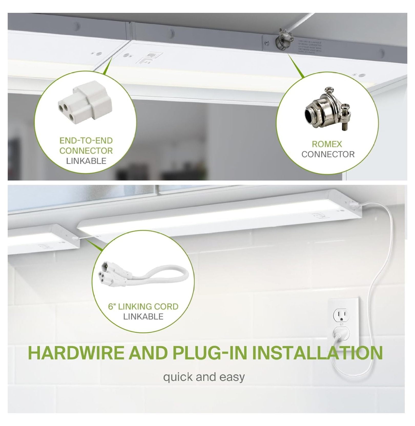 40 Inch LED Under Cabinet Lighting Plug in or Hardwired, High/Low/Off , 20W 120V 3 CCT 2700K/3000K/4000K CRI90+, Triac Dimmable Linkable Under Counter Lights for Kitchen, ETL Listed, White