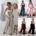 thumbnail image 4 of Combinaison Décontractée d'Été pour Femmes Salopettes en Lin Pantalons Larges, 4 of 5