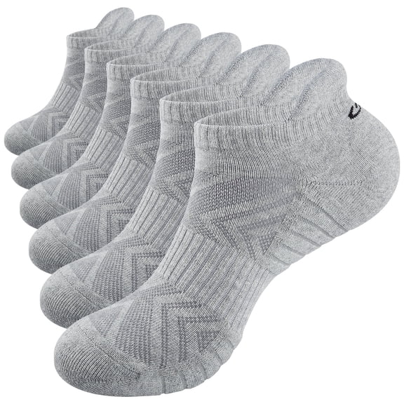 PULIOU Women Ankle Running Socks, 6-Pairs, Low Cut Cushioned Socks with Arch Support, Moisture Wicking, Size L (9.5-12.5), Grey