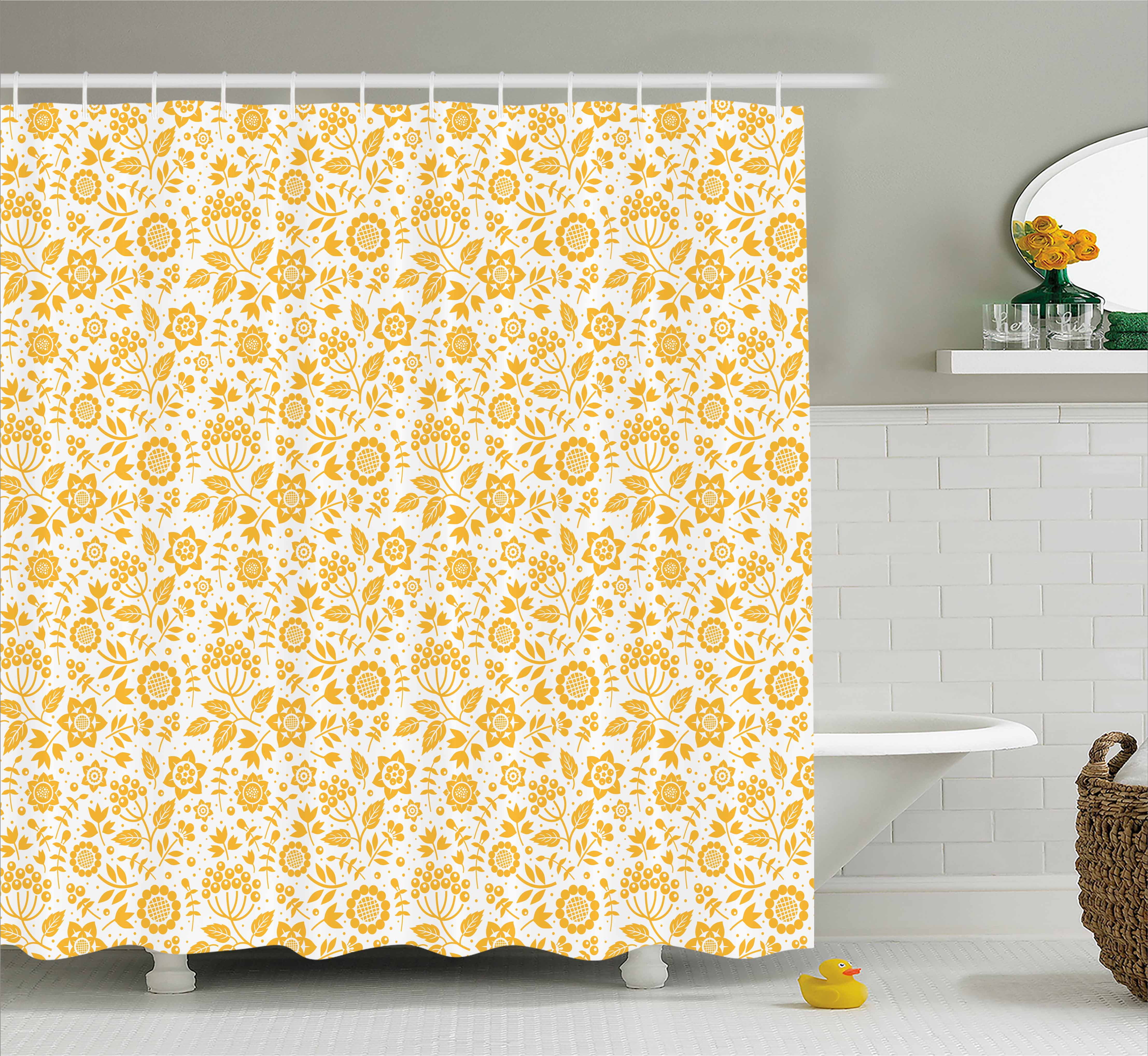 Yellow Flower Shower Curtain, Rustic Composition with ...