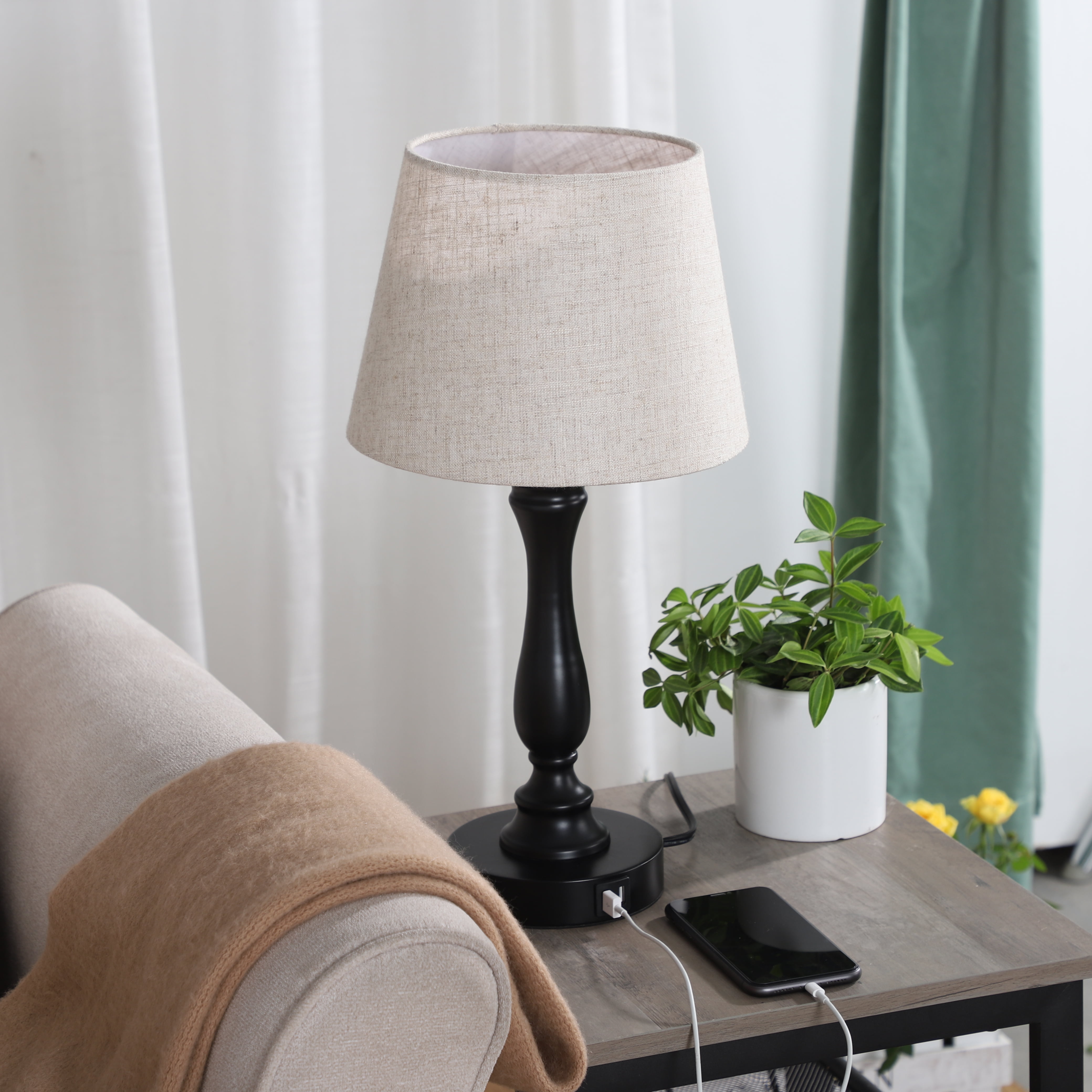 DEWENWILS 19" Modern Touch Control Table Lamp 3-Way Dimmable with 2 USB Ports,  Black Metal Lamp for Living Room, Bedroom, LED Bulb Included