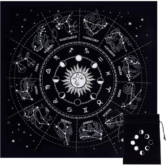 Cloth Moon Phases Sun Celestial Constellation Tarot Deck Spiritual Tapestry Tablecloth Sacred Cloth Astrology with Tarot Card Bag for Divination Pagan 19.37 x 19.37 Inch Black DIY