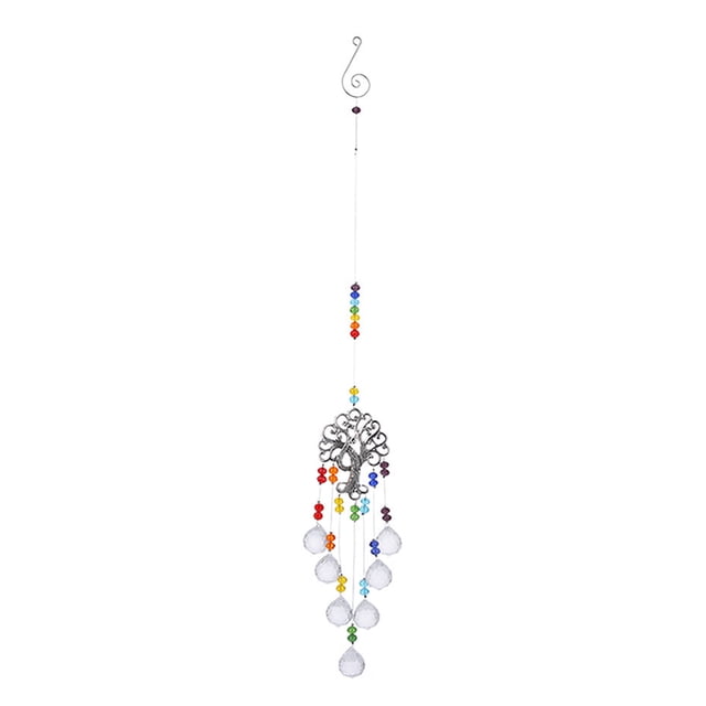 Atrapasueños de cristal artificial con forma de árbol de la vida, adorno colgante para ventana de árbol de piedra natural para interiores y exteriores, colgante con forma de arcoíris