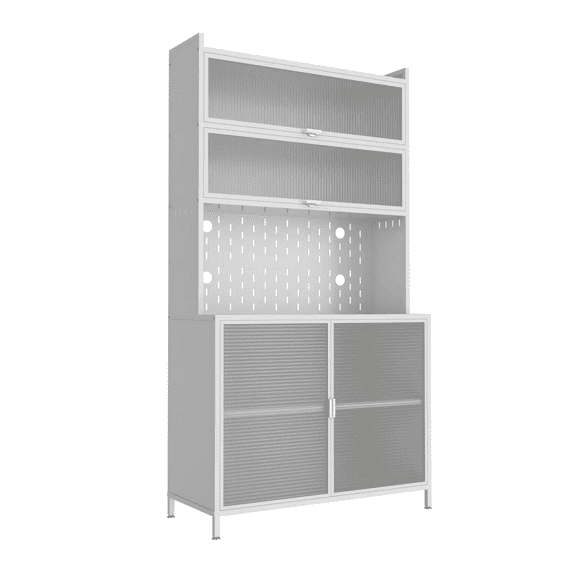 73" Tall Kitchen Pantry Cabinet, 6 Level Flip Door with Pegboard Metal Pantry Storage Cabinet, Anti-Tip Design Hutch