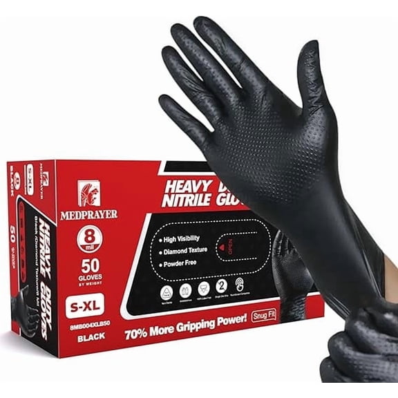 Industrial Nitrile Gloves – Extra Thick Disposable Mechanic Gloves with Diamond Grip (Best for Oil & Chemicals)