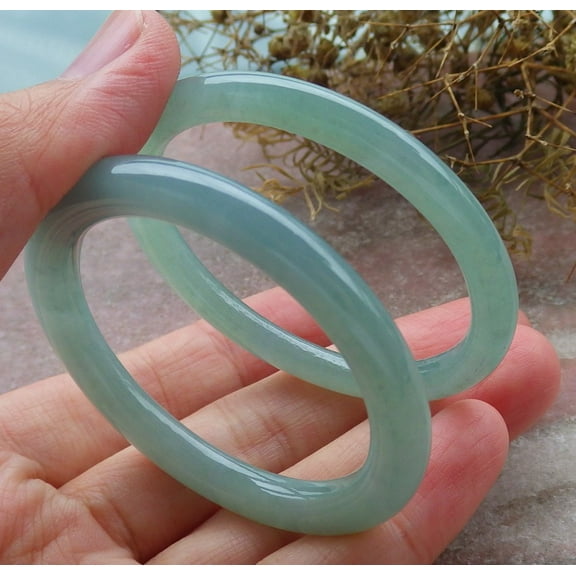 2 Pcs Certified Icy Green Burma 100% Natural A JADE Jadeite Baby Bangle Bracelet 42 & 44 mm 663340 TN