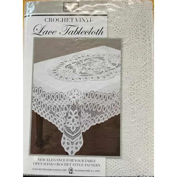 Better Home USA Crochet Lace Vinyl Tablecloth, Vintage Look, 60" x 104", White