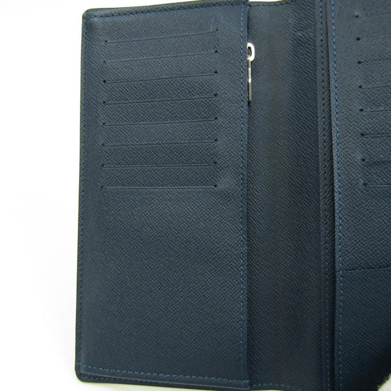 Authenticated used Louis Vuitton Taiga Brazza Wallet M30502 Men's Taiga Leather Long Wallet (Bi-Fold) Navy Blue, Size: (HxWxD): 19cm x 10cm x 1.5cm /