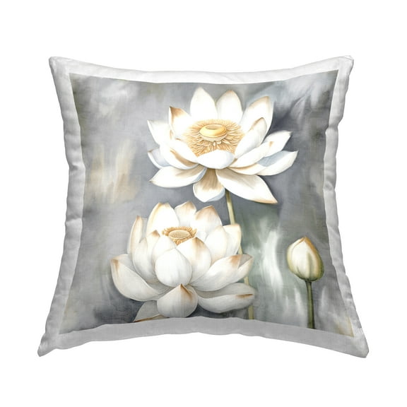 Stupell Industries Budding White Lotus Decorative Printed Throw Pillow Design by Kim Allen.