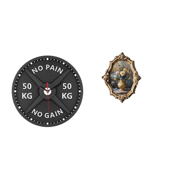 Reloj de pared para gimnasio, con barra, para culturismo, marco de fotos, material acrílico, apto para sala de estar, dormitorio, oficina, estudio, co