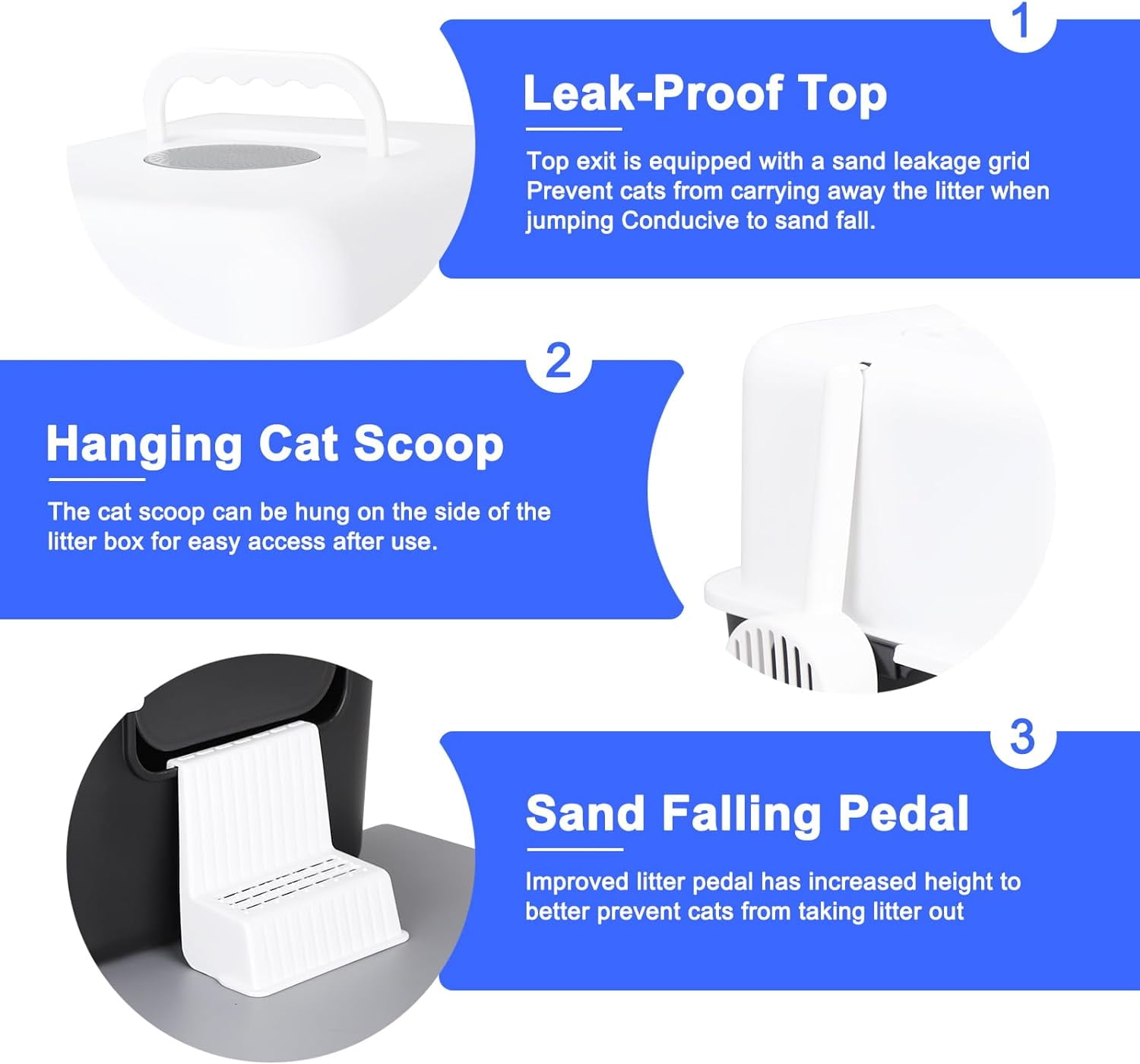 Cat Litter Box with Lid, Fully Enclosed Splash-Proof and Leak-Proof Urine High Edge and Odorless Cat Litter Box, Easy to Installation and Clean (Black with Pedal(S))