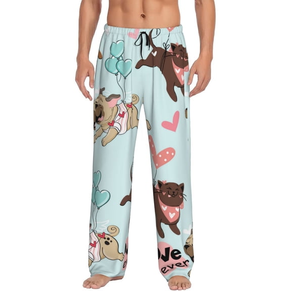 Hirioo Cute Pug Dogs for Men's PJ Pajama Pants Sleep Pants Men's Home Trousers with Pockets,S-3XL-Small