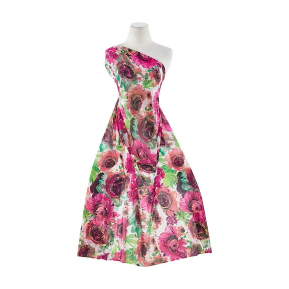 Zelouf Floral Print On Mjc With Swirl Trans  , Sewing, DIY, Crafts Fabric by the Yard, Fuchsia/green, 3 Yard